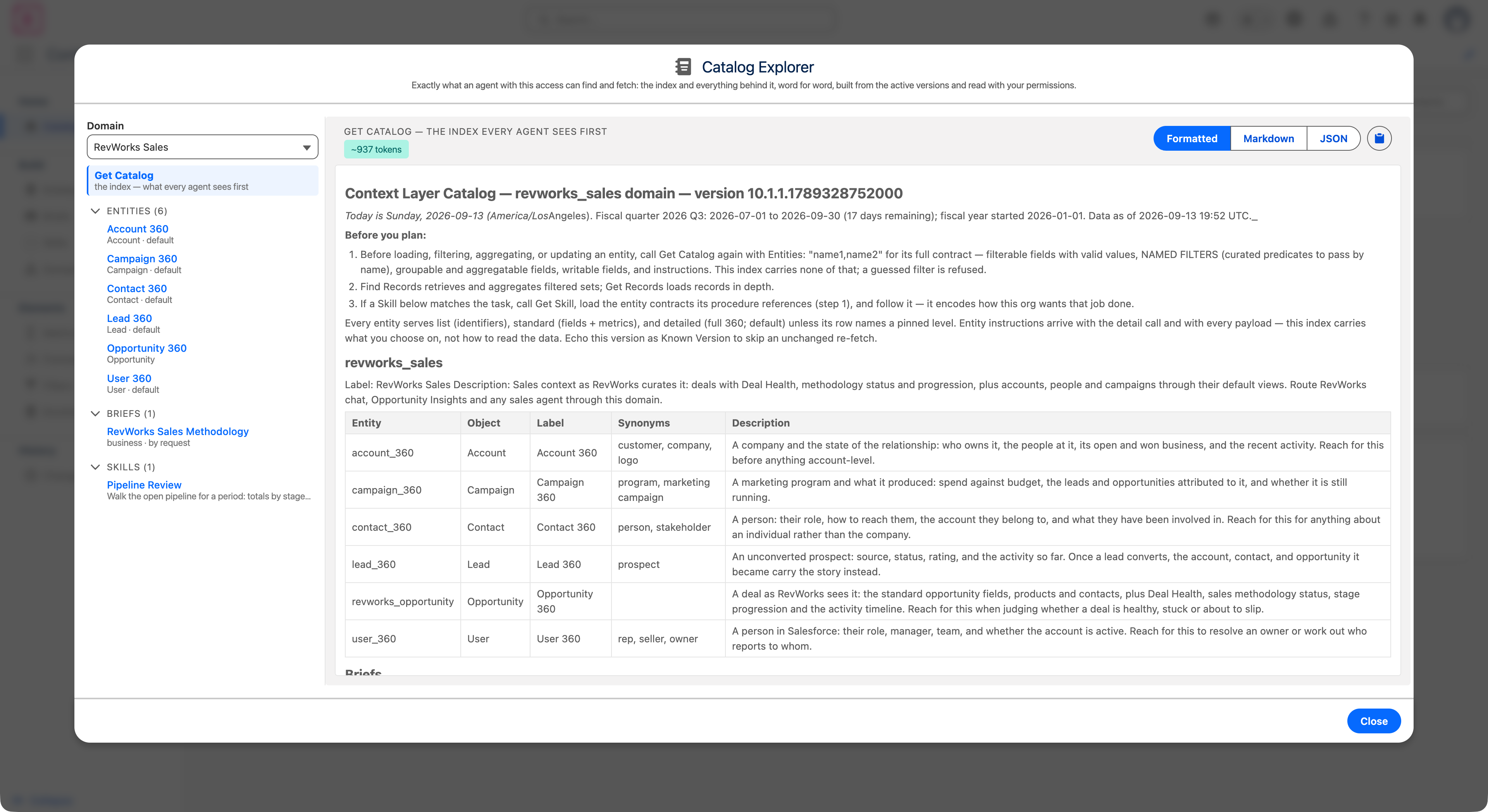 Catalog Explorer — the index an agent reads first
