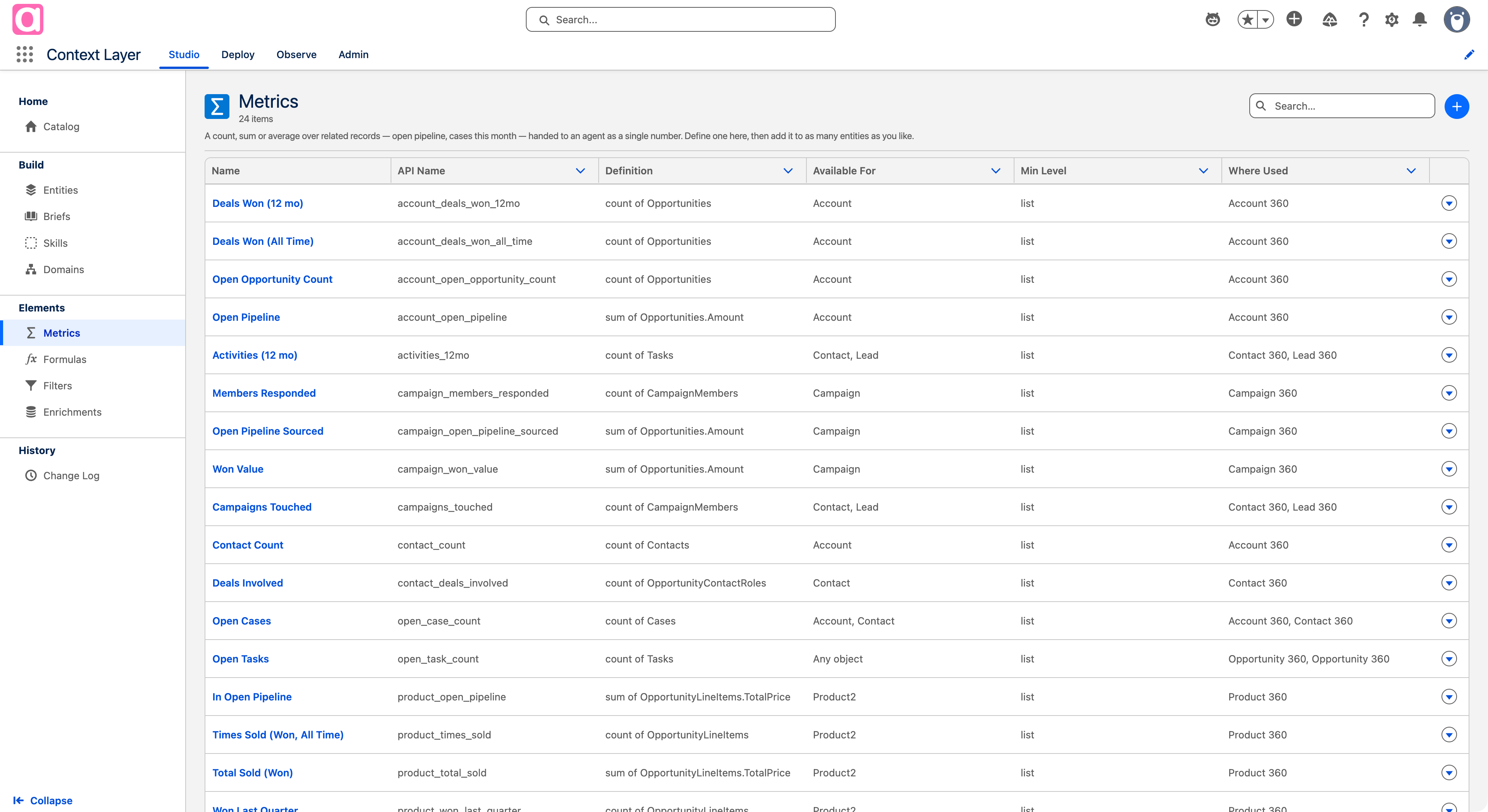 Studio · Elements — Metrics