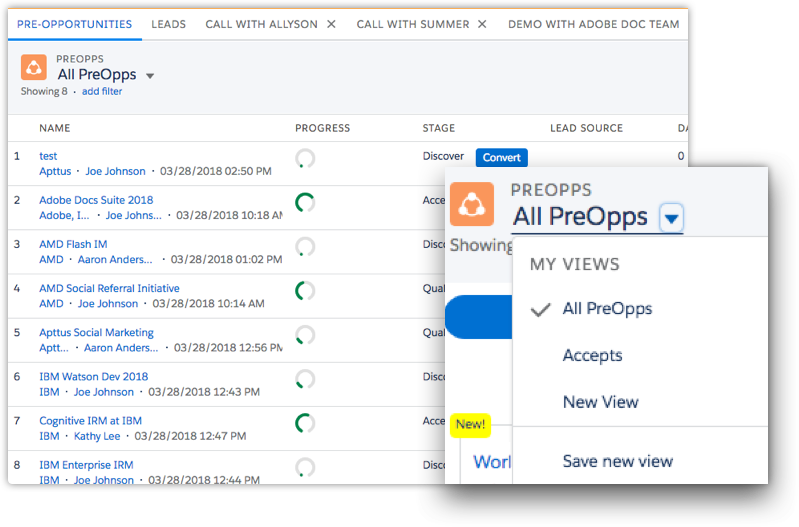 Reveal the pre-pipeline Pre-pipeline list view with customizable views